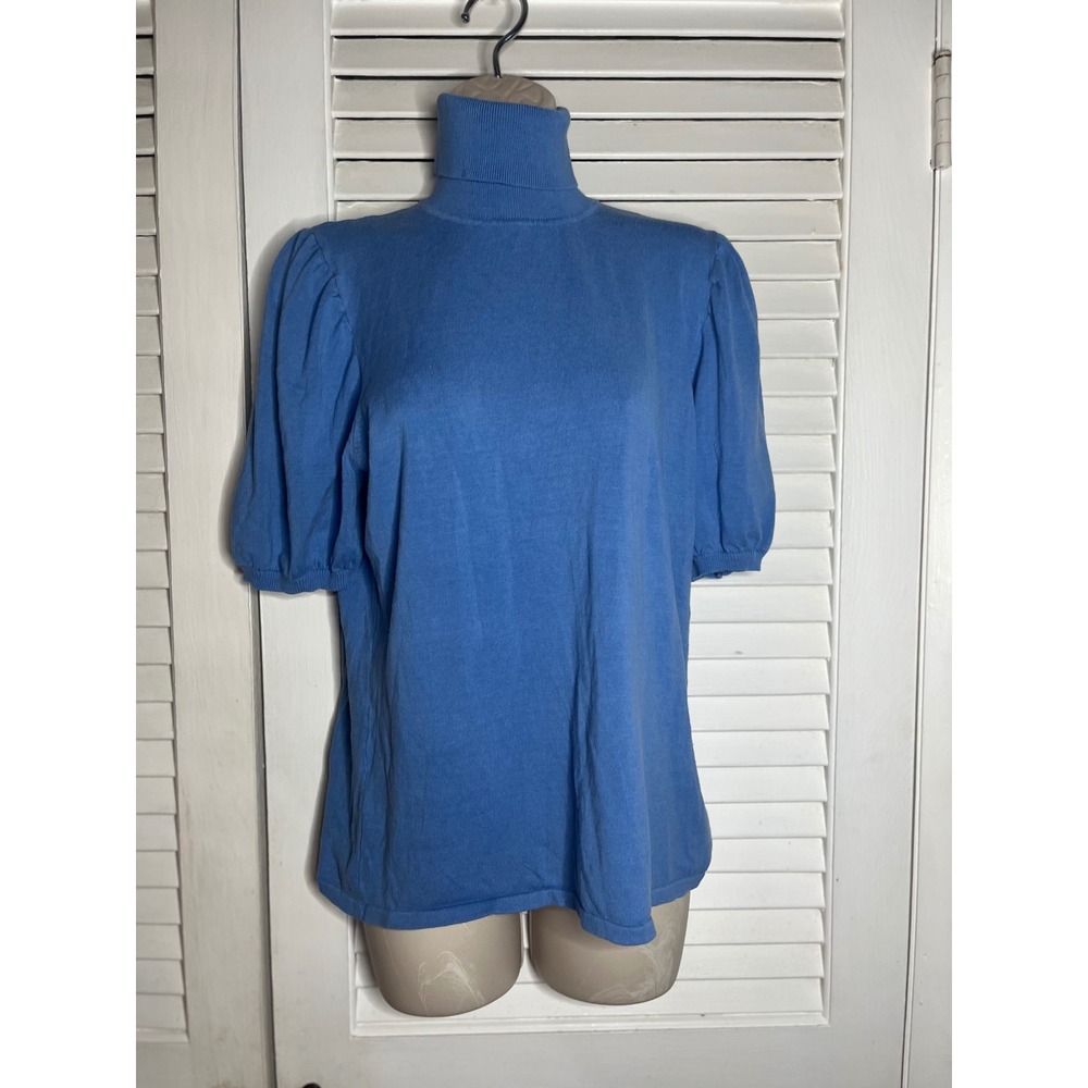 Vintage Willi Smith silk blend blue short sleeved turtleneck L Perfect